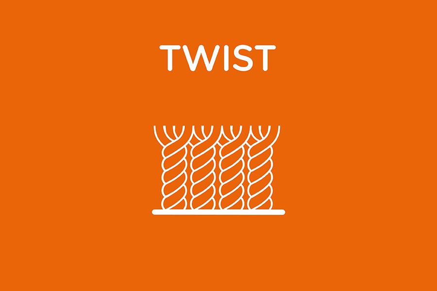 Cross section of twist pile carpet yarns